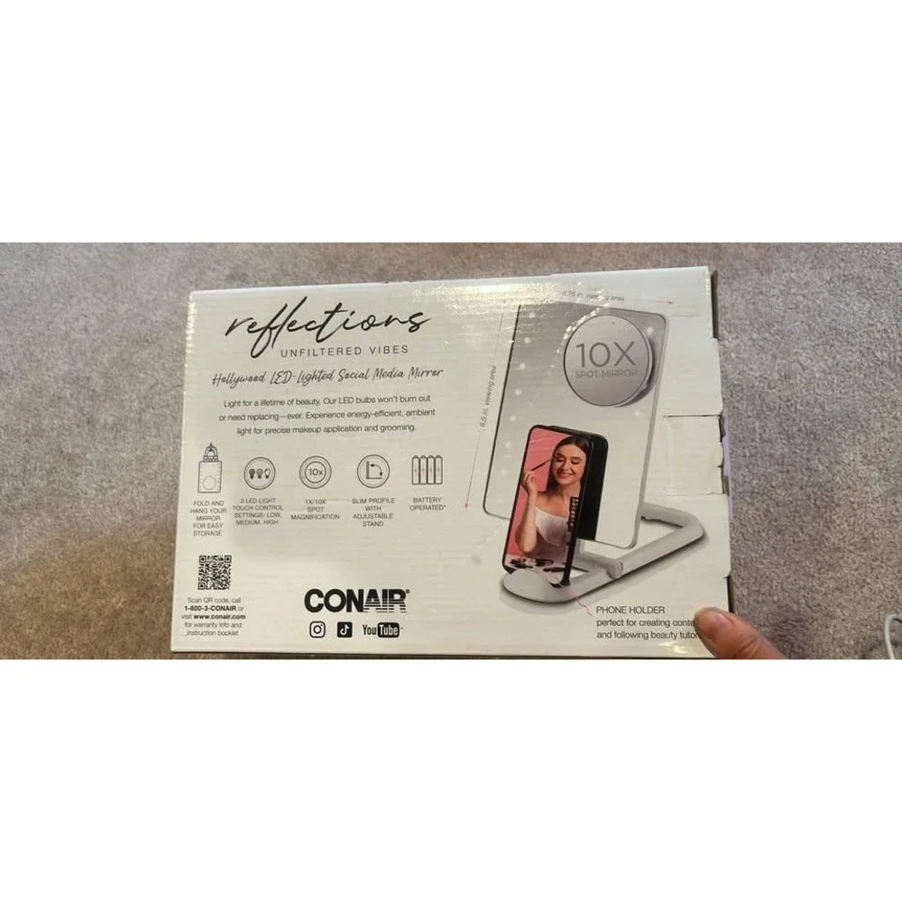 Conair Reflections LED Lighted Social Media Mirror 10x Spot Mirror BE-HMC1000